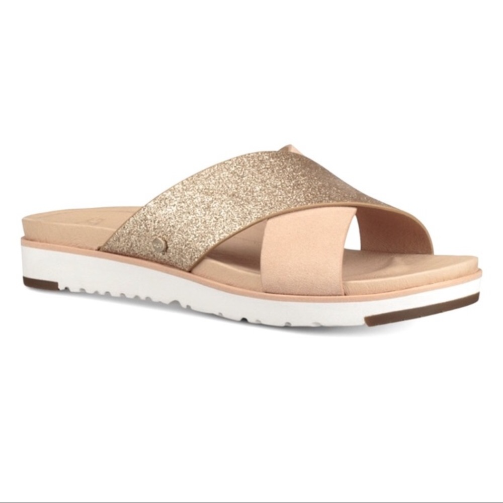 UGG Rose Gold Glitter Crisscross Slide Sandals